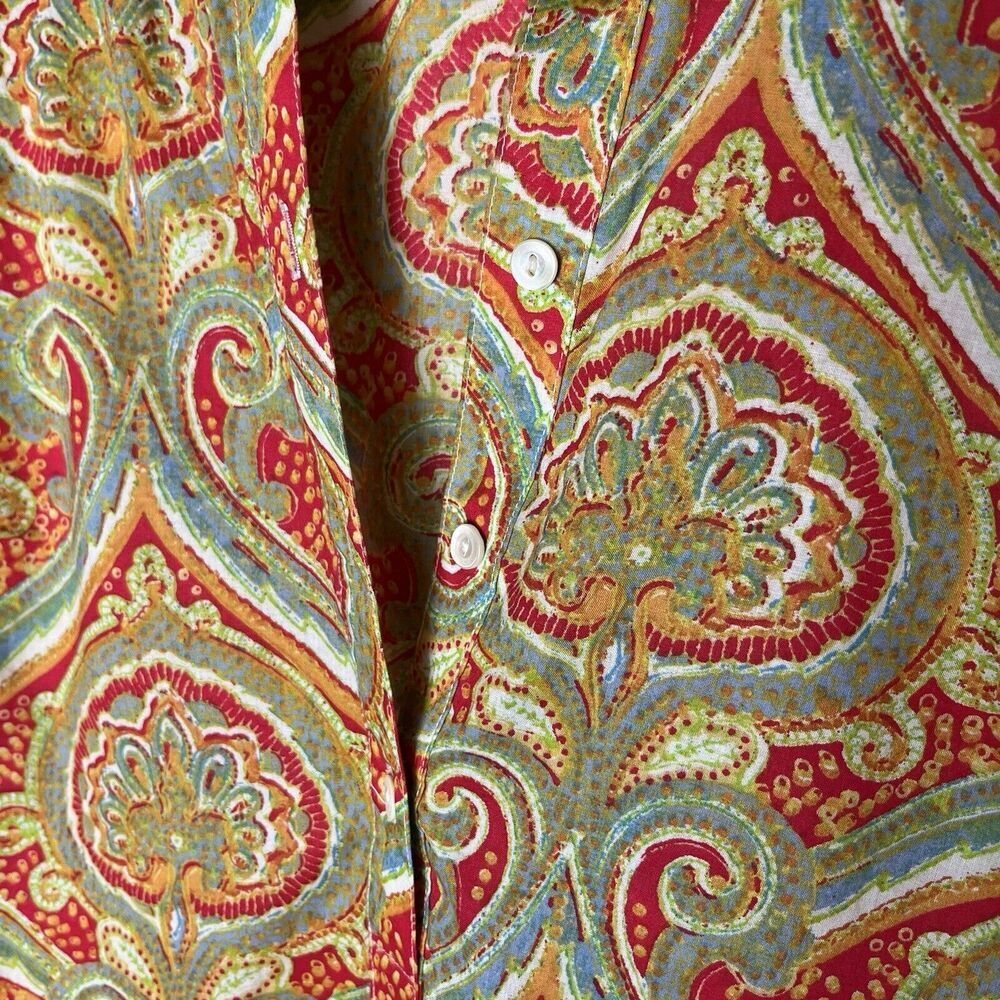 J. McLaughlin Tunic Top Sz XS Teal‎ Orange Paisley 3/4 Sleeves Mandarin C…​ - Picture 3 of 8